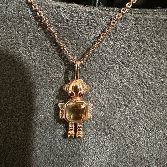 Rose Gold (S925) Robot Pendant Necklace with Citrine and Rose Gold Chain - Picture 8 of 12
